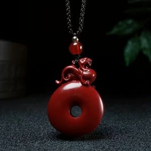 Carved Natural Cinnabar Stone Necklace